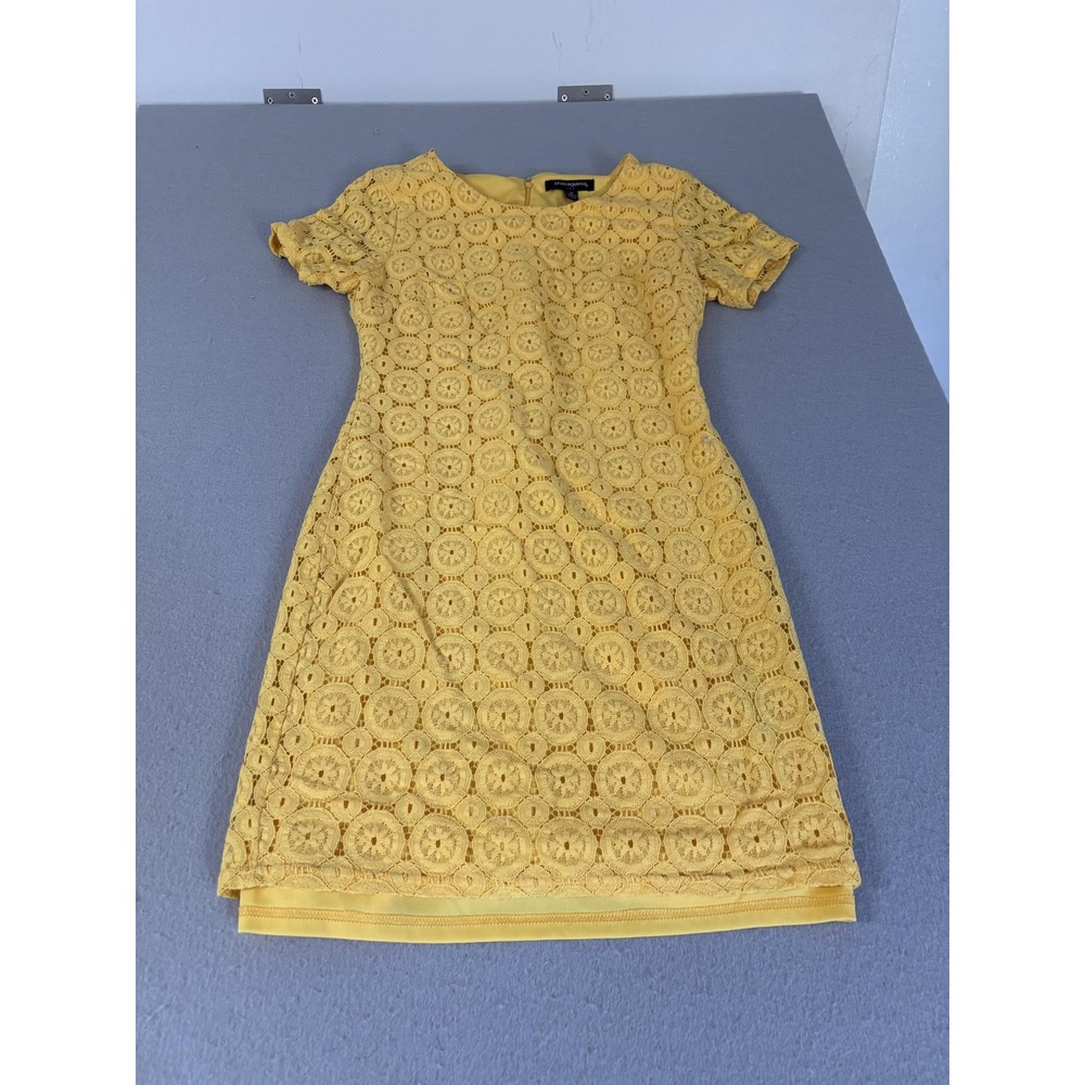 Sharagano Dress Womens Medium Crochet Lace Short Sleeve Lined Sheath Spring Occa